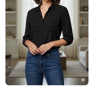 Apt. 9 Women's Classic Black Button-Down Shirt
Size PM.